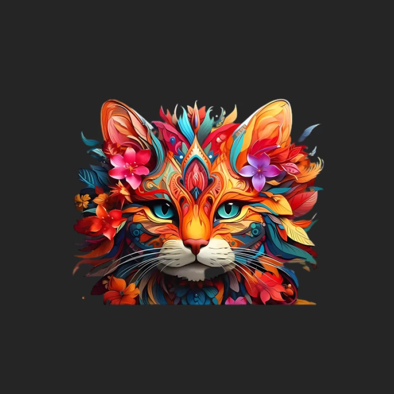 Bunte Katzenkunst mit Blumenmotiv Herren Pullover Sweatshirt