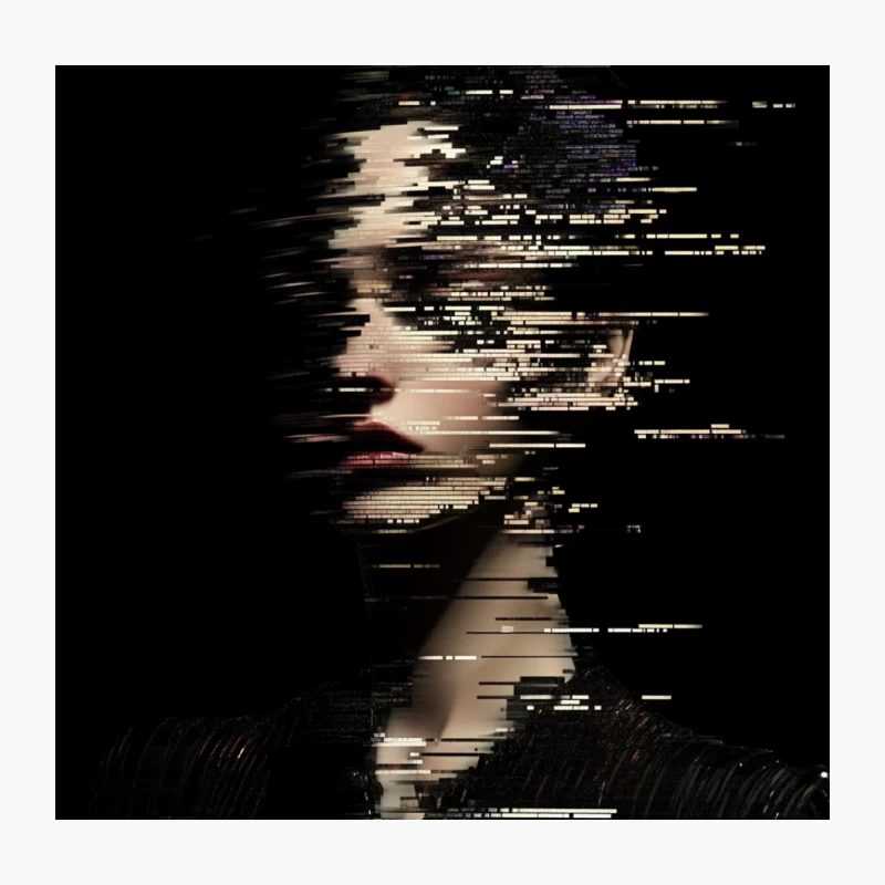 Fragmented Digital Portrait: A Glitch Art Mystery Throw Pillow