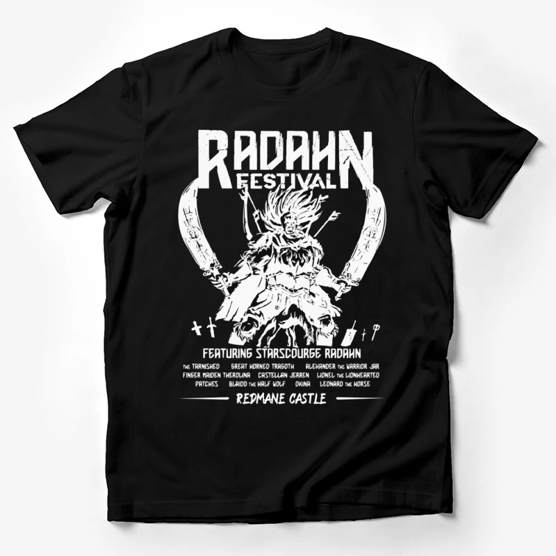 Black and White Manga-Style Festival Poster for Radahn Event Male T-Shirt