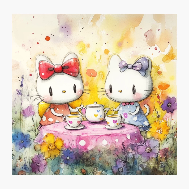 Hello Kitty's Whimsical Watercolor Tea Party Throw Pillow