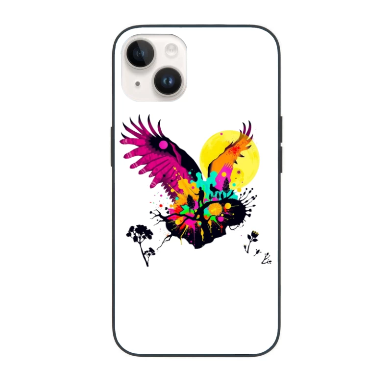 Vibrant Abstract Eagle Silhouette Under Moonlight iPhone Case