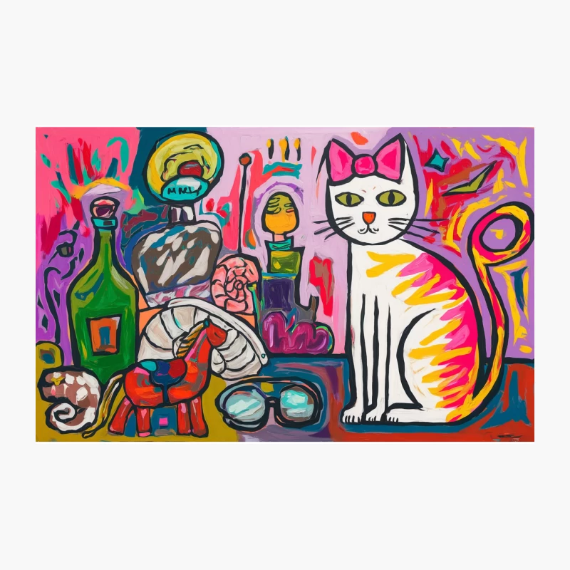 Vibrant Abstract Pop Art Still Life with Cat Travel Mug