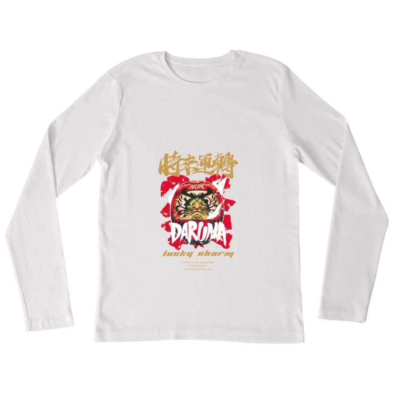 Daruma Glücksbringer Design Damen Langarm T-Shirt