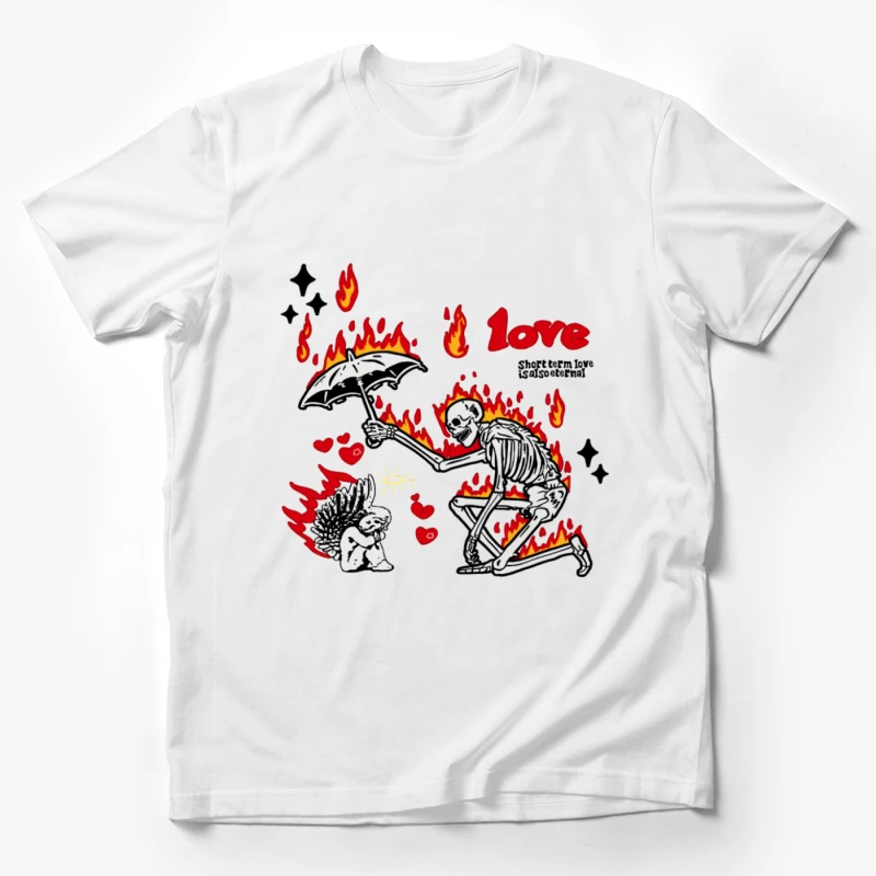 Skelett beschützt Igel in Flammen Herren T-Shirt