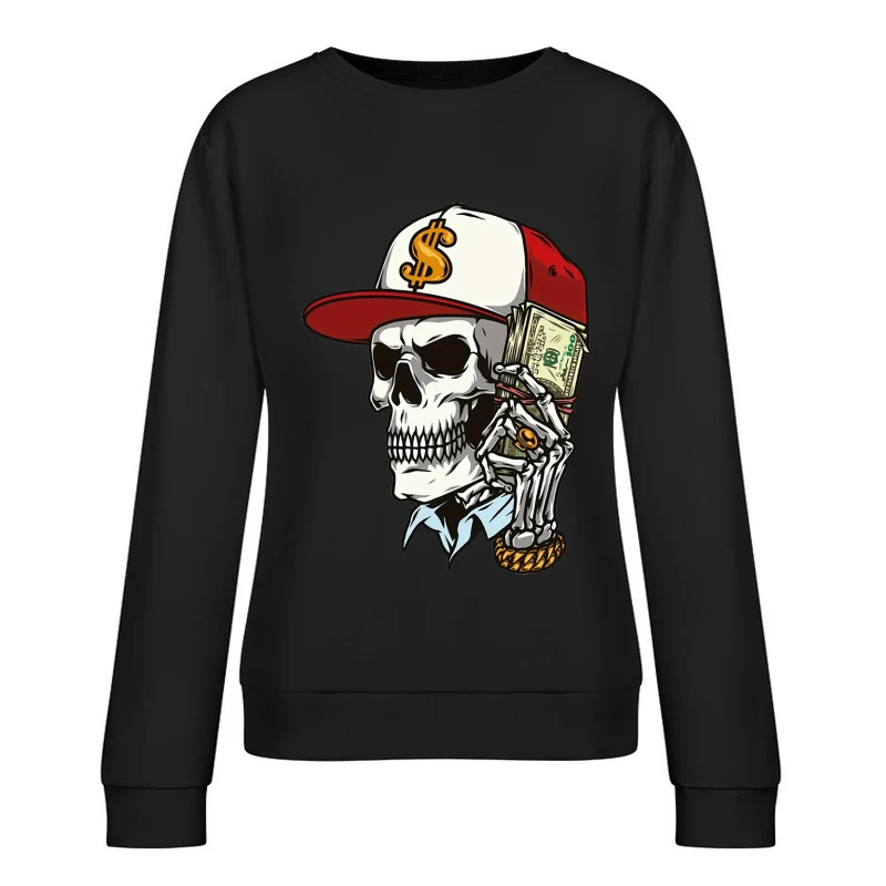 Skelett mit Geldtelefon und Dollarhut Damen Pullover Sweatshirt
