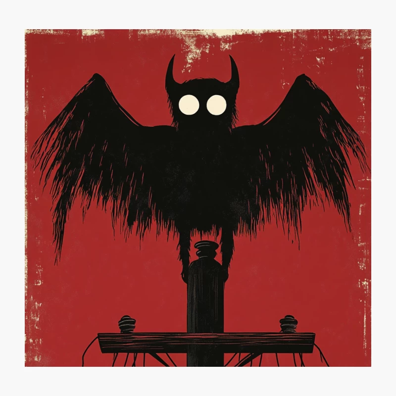 Mothman: Cryptid Creature Silhouette Horror Poster Throw Pillow