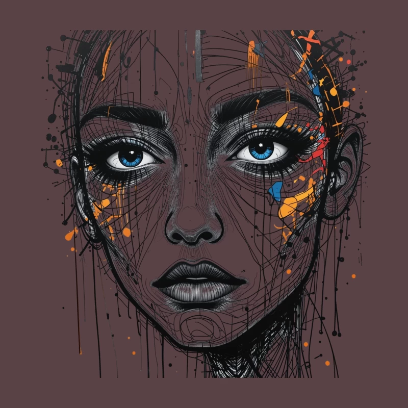 Abstract Portrait with Colorful Accents Throw Pillow