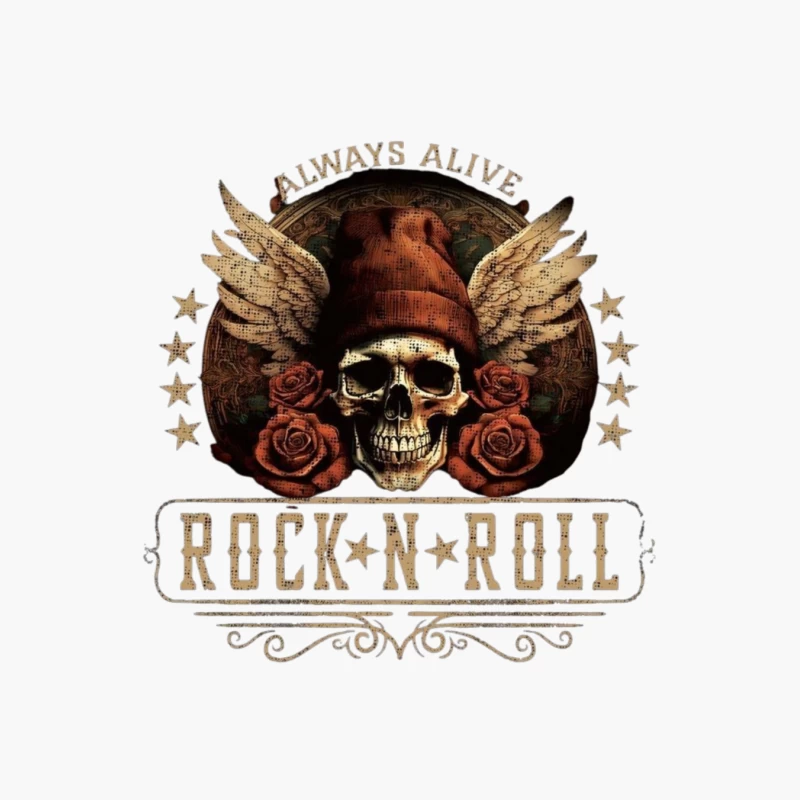 Rock and Roll Skull with Wings and Roses Cotton Tote Bag