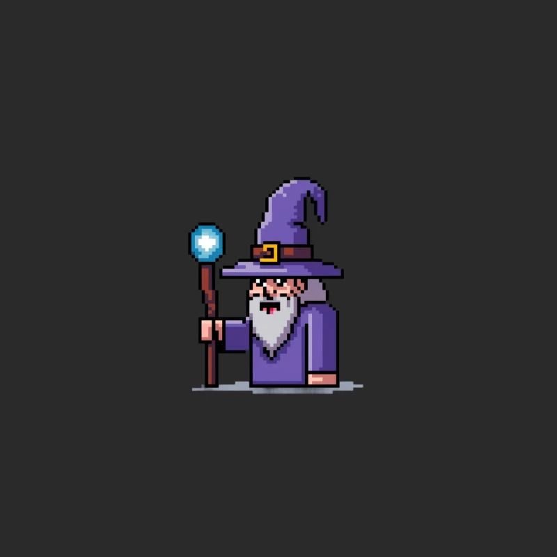 Pixelated Purple Wizard with Magic Staff Baseball Cap