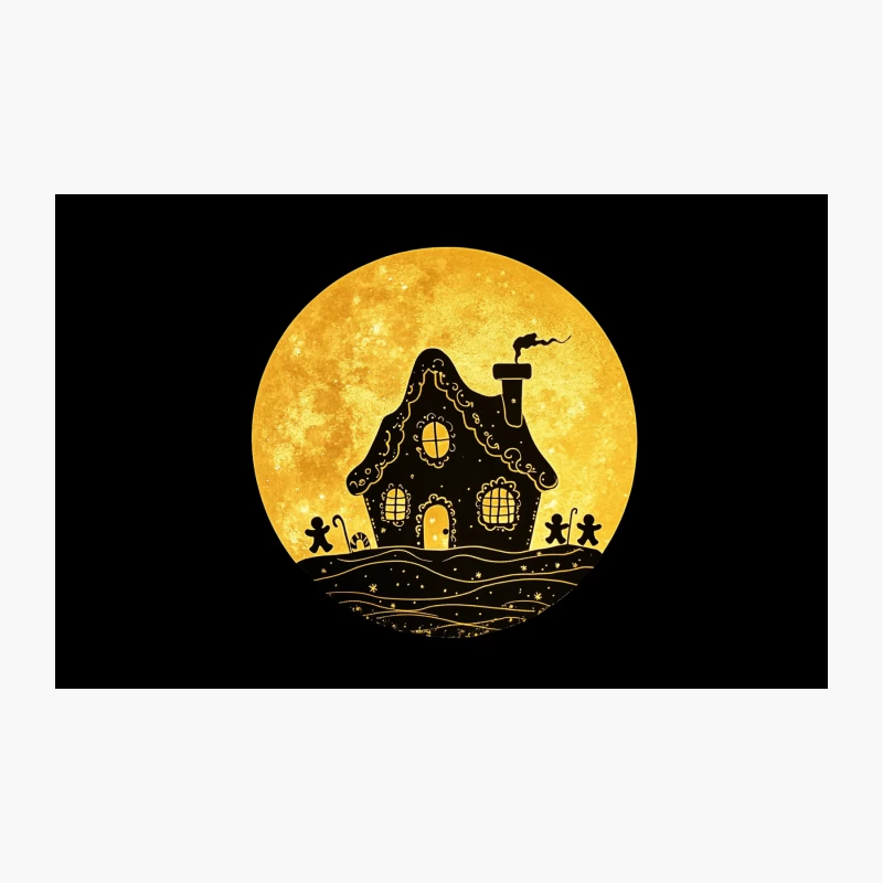 Silhouetted Gingerbread House Against Golden Moonlight Travel Mug