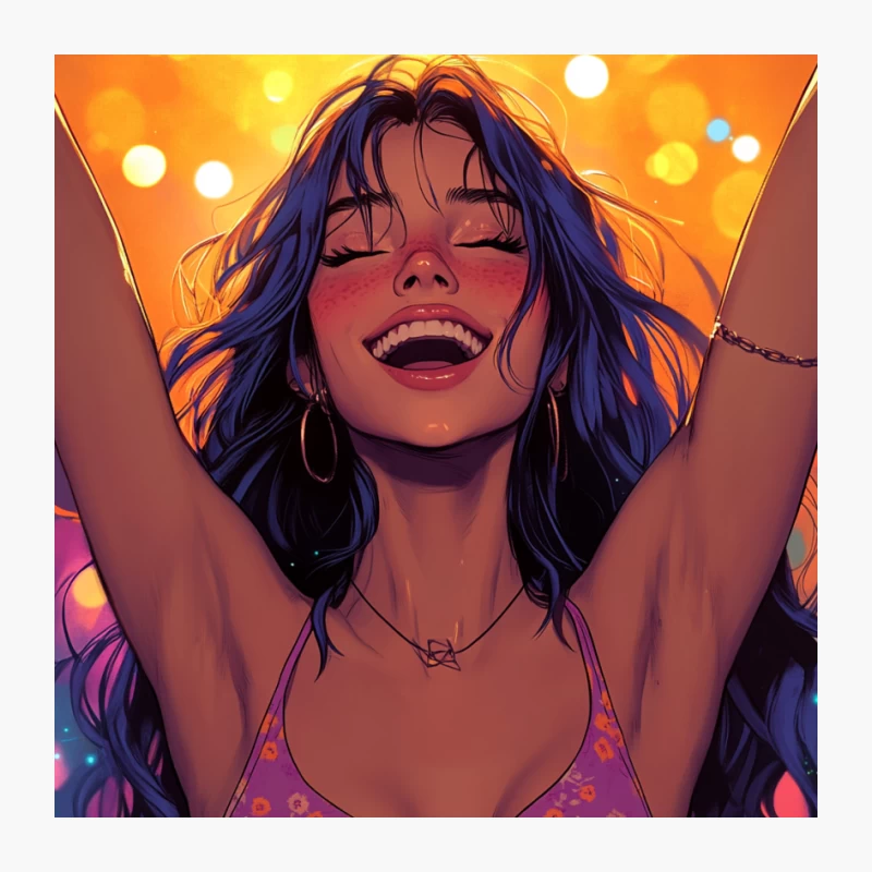 Euphoric Anime Girl in Vibrant Night Scene Pin