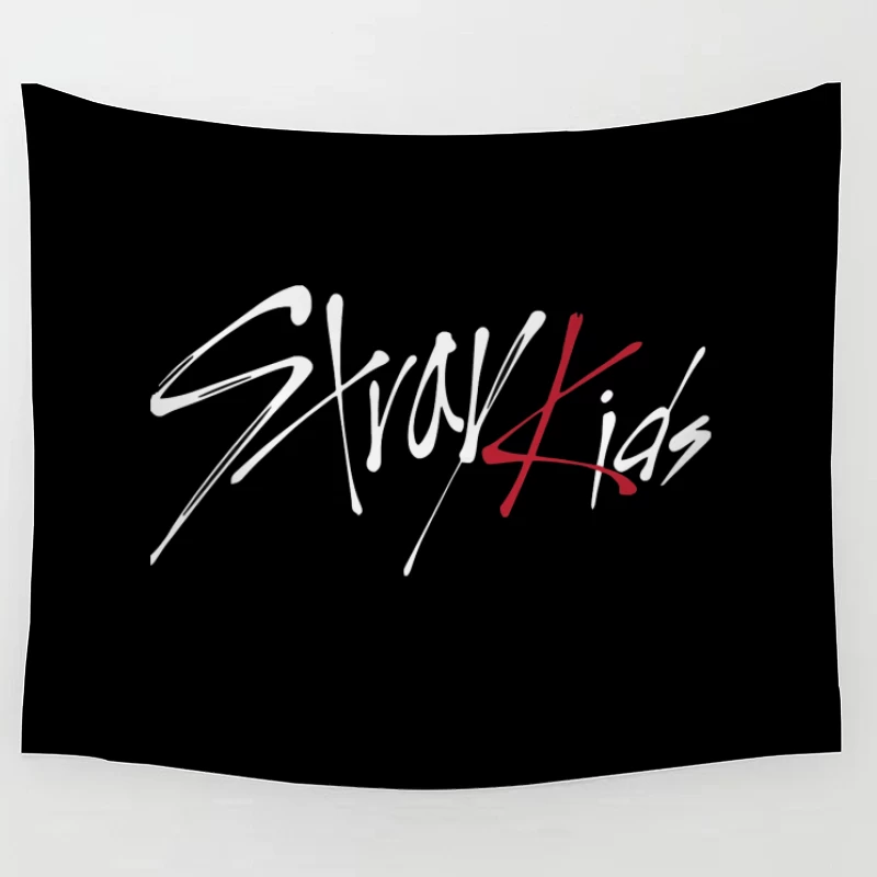 Modern Minimalist Calligraphic Signature in Red and Black Tapestry