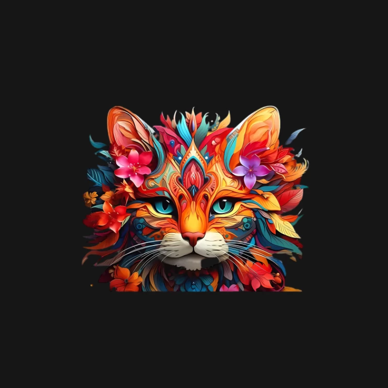 Bunte Katzenkunst mit Blumenmotiv Herren T-Shirt