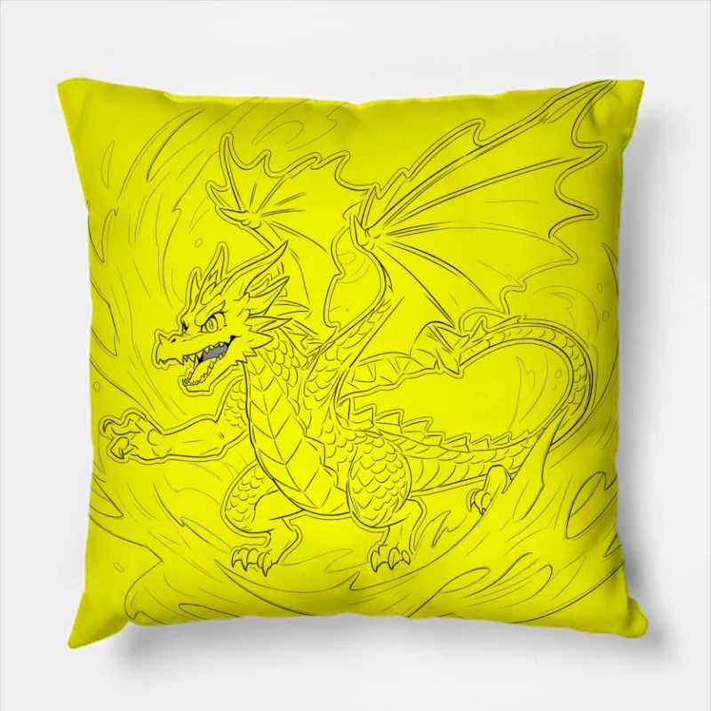 Fiery Dragon Illustration Throw Pillow