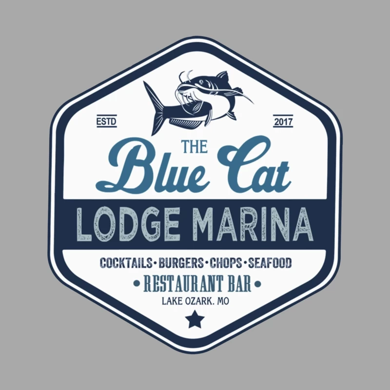 The Blue Cat Lodge Marina Restaurant and Bar - Vintage Nautical Logo Design Female Pullover Hoodie