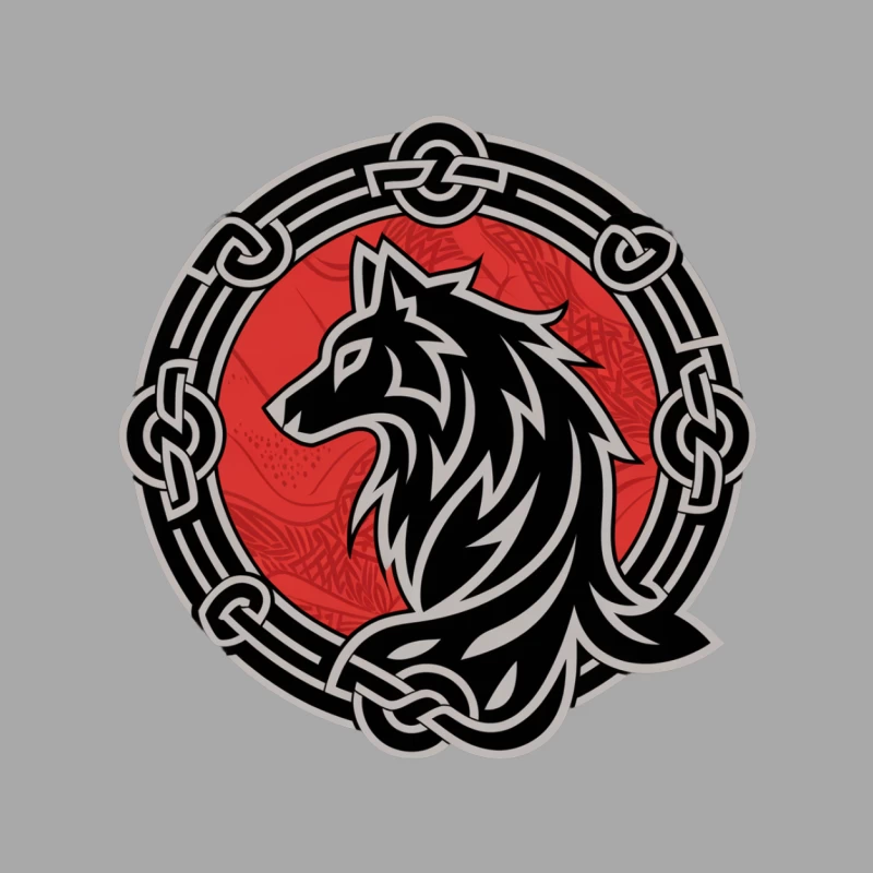 Tribal Wolf Logo with Celtic Knot Border Male Pullover Hoodie