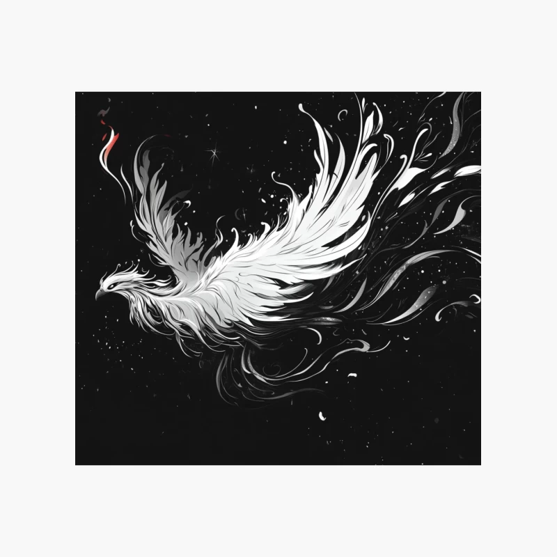 Celestial Phoenix: A Mythical Creature in Black and White Fantasy Art Cotton Tote Bag