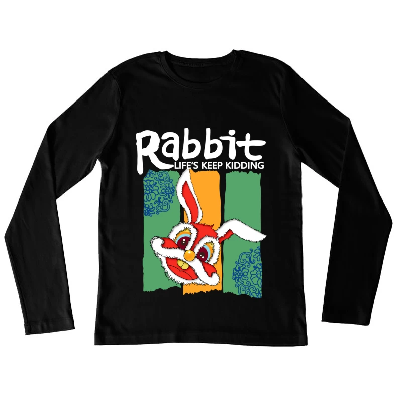 Fröhlicher roter Hase mit buntem Hintergrund Damen Langarm T-Shirt
