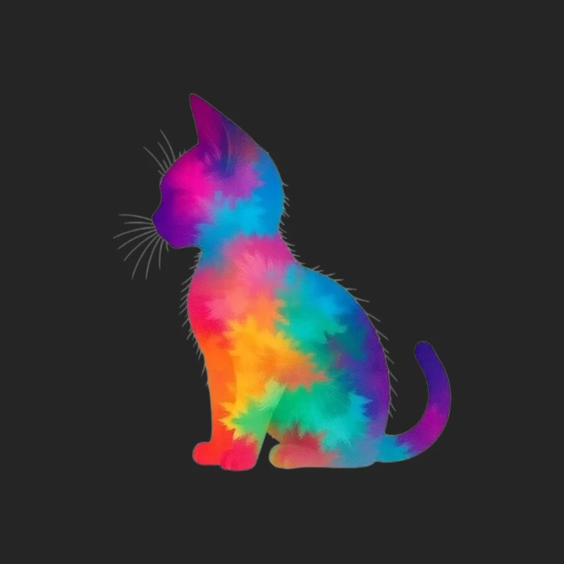 Rainbow Tie-Dye Cat Silhouette Art Male Pullover Sweatshirt