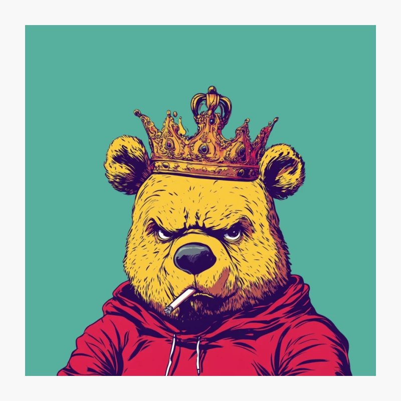 Royal Bear in Red Hoodie: Urban Street Art Style Pin