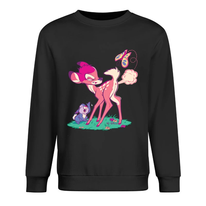 Cute Cartoon Deer with Butterfly Male Pullover Sweatshirt