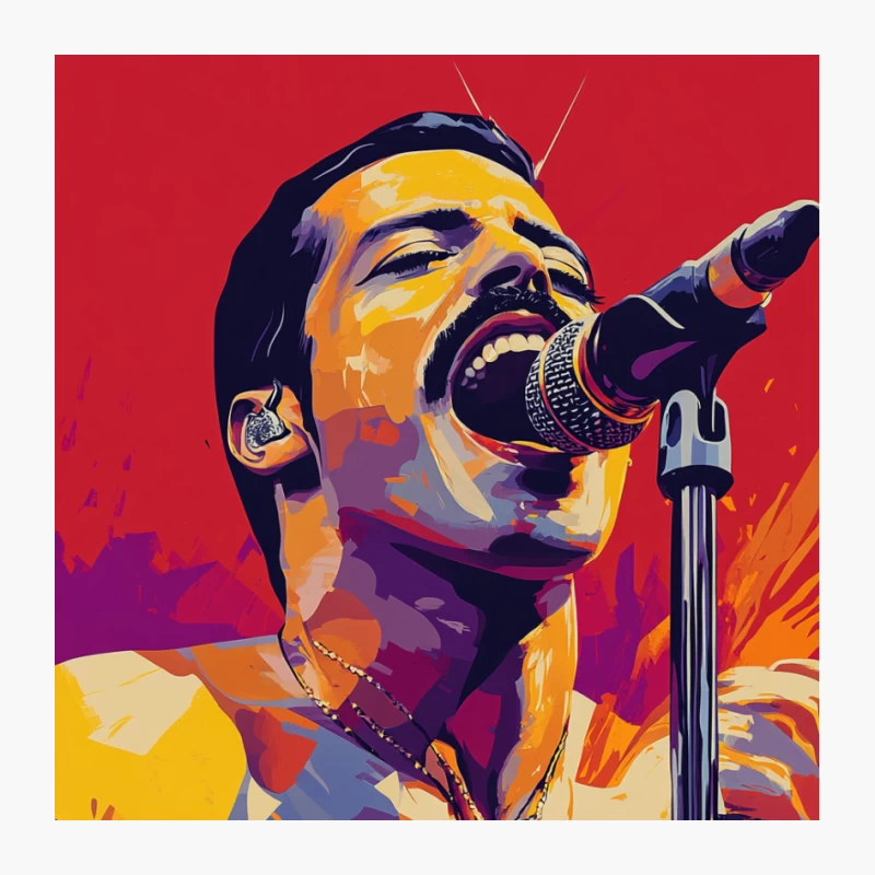 Vibrant Pop Art Portrait of Energetic Singer Performing Pin
