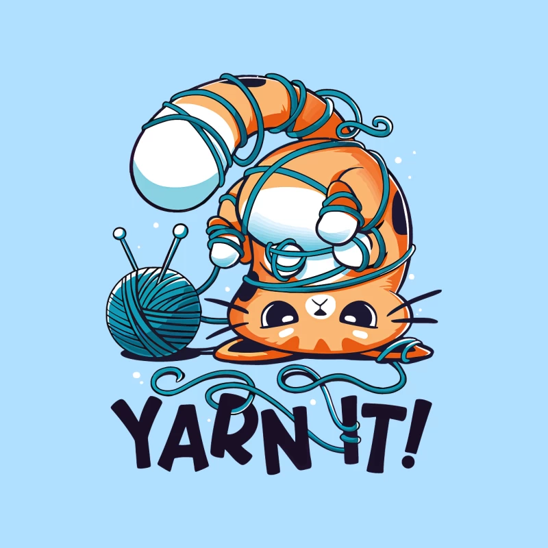 Yarn It! Whimsical Cat Illustration Mouse Pad