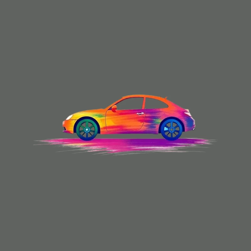 Artistic Side View of a Colorful Car Tapestry