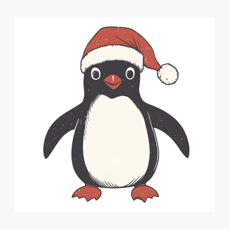 Cute Cartoon Penguin in Santa Hat for Christmas Throw Pillow