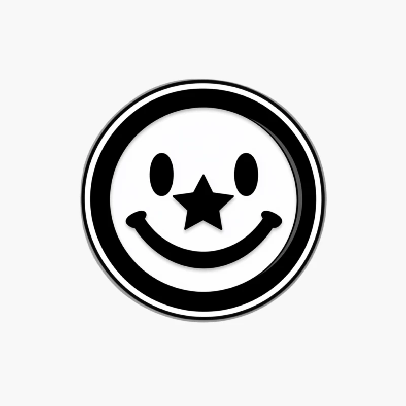 Star-Nosed Smiley Face Icon in Black and White Circle Cotton Tote Bag