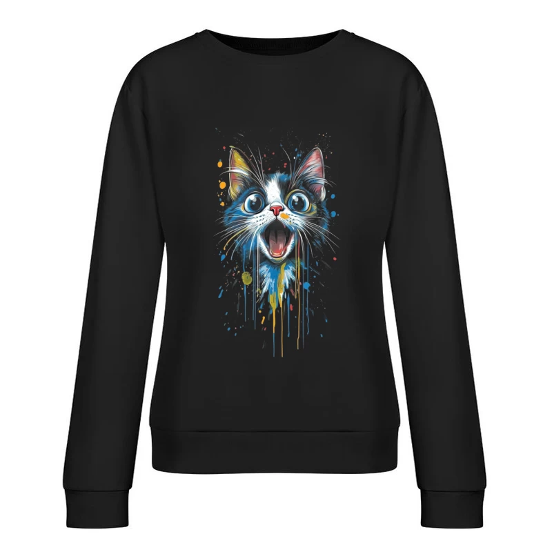 Colorful Cat Artwork Female Pullover Sweatshirt