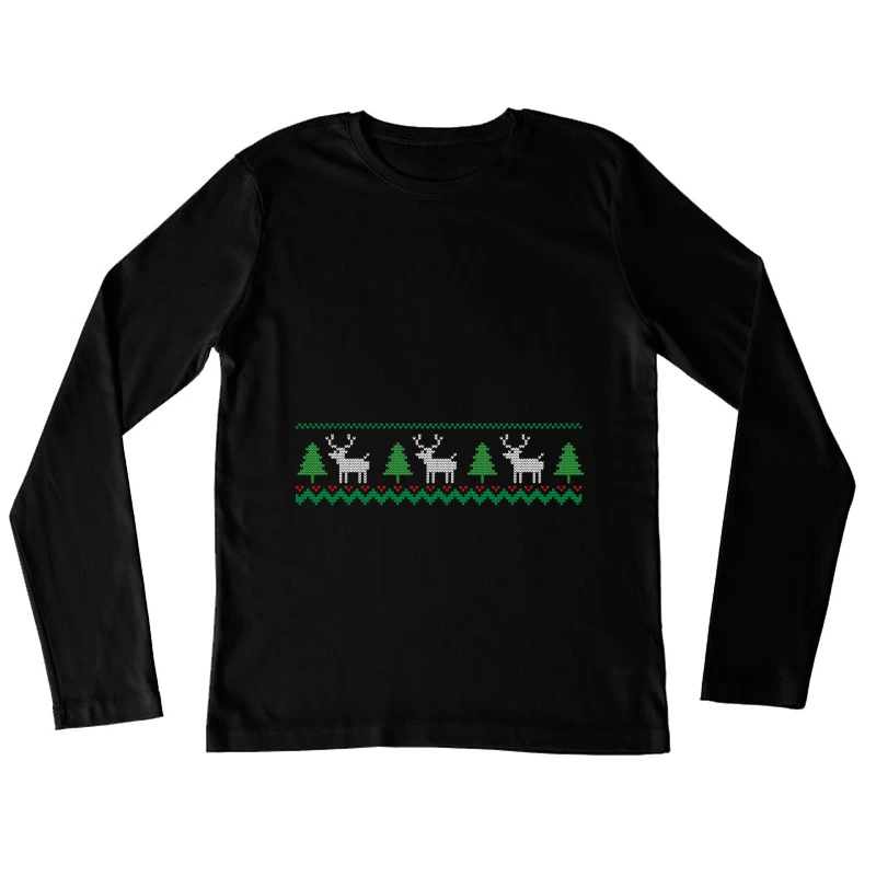 Motif de Noël avec rennes et sapins Femme Manches Longues T-Shirt
