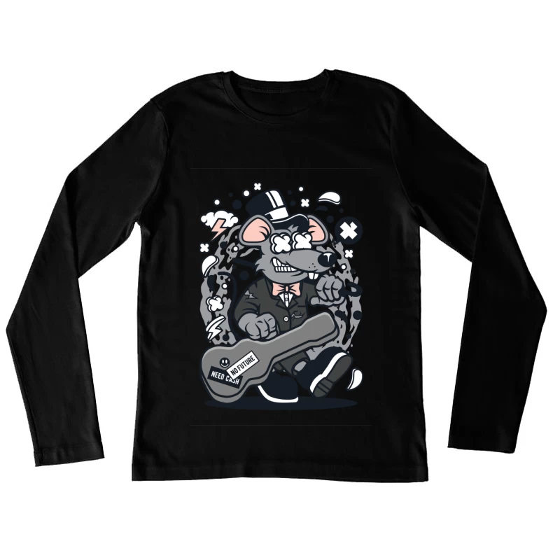 Rat en smoking avec guitare Femme Manches Longues T-Shirt