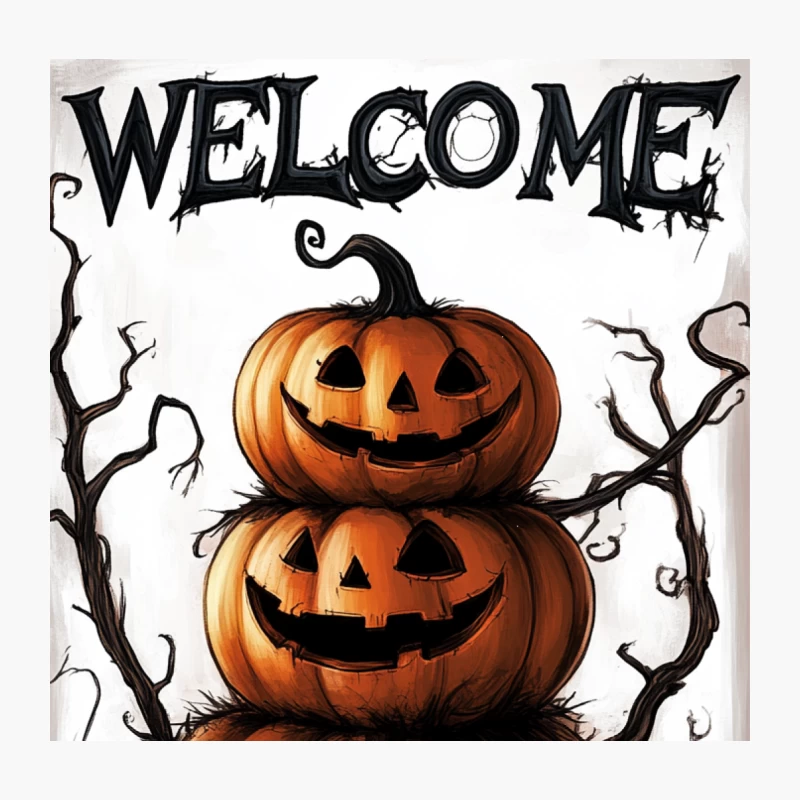 Spooky Halloween Welcome: Stacked Jack-o'-Lanterns Decoration Throw Pillow