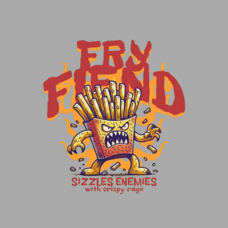 Angry French Fries Monster Character with Flames Illustration Female Pullover Hoodie