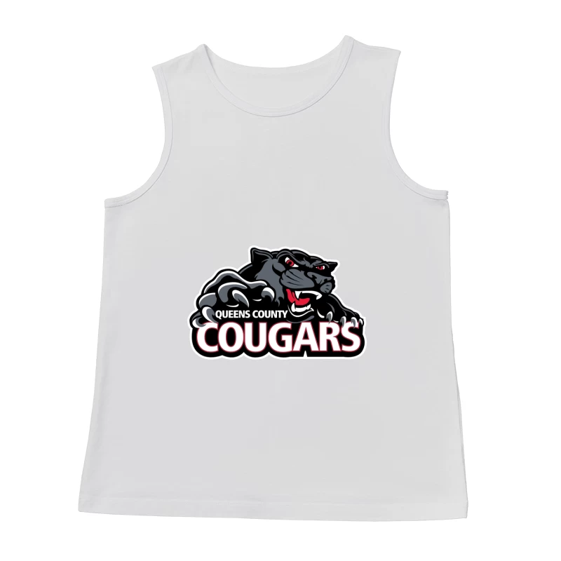 Queens County Cougars Sports Team Logo with Black Cougar Mascot Male Tank Top