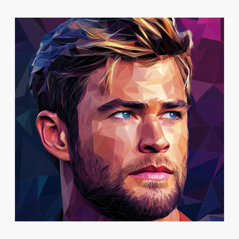 Geometric Digital Portrait of Bearded Man with Blue Eyes Throw Pillow