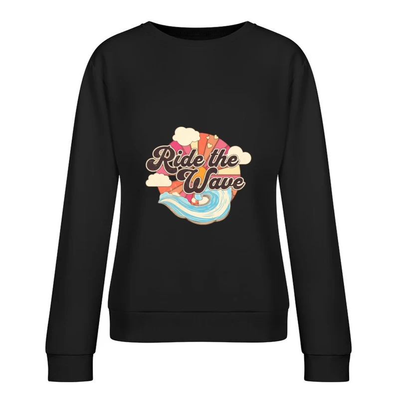 Surfe la Vague: Graphique Vintage avec Couleurs et Nuages Femme Sweat-shirt à enfiler