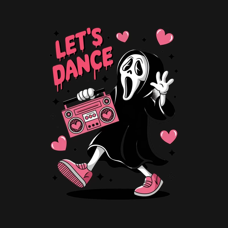 Cute Dancing Ghost with Pink Boombox and Hearts Female Long Sleeve T-Shirt
