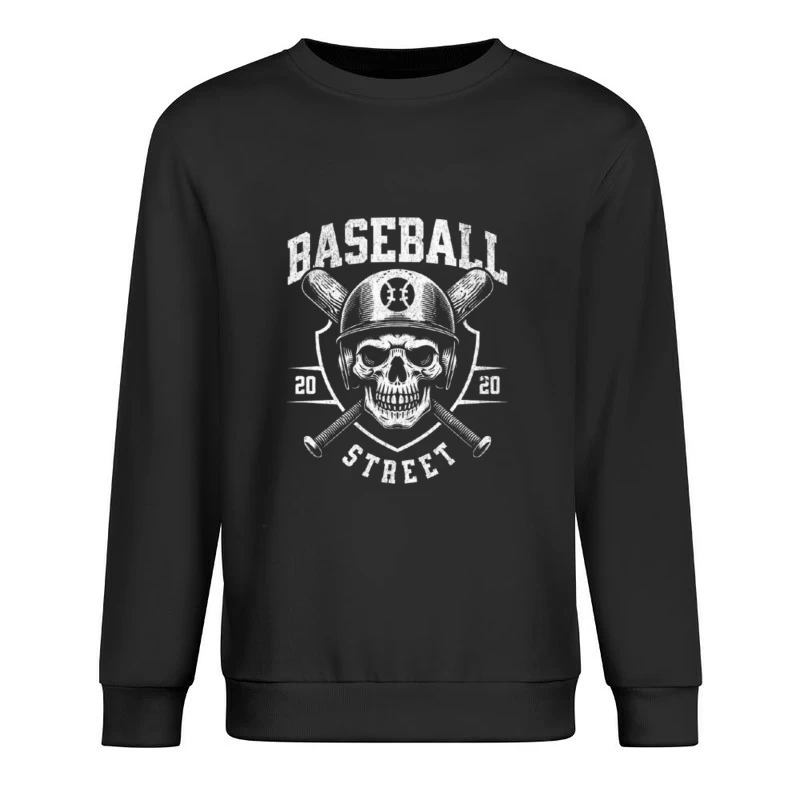 Vintage Baseball Skull with Crossed Bats Monochrome Logo Male Pullover Sweatshirt