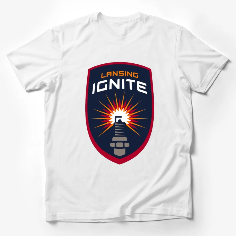 Lansing Ignite Soccer Team Shield Logo with Lighthouse Emblem Male T-Shirt