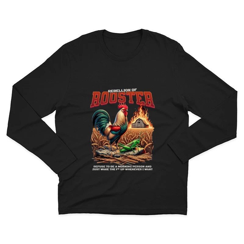 Coq à la ferme avec feu Homme Manches Longues T-Shirt