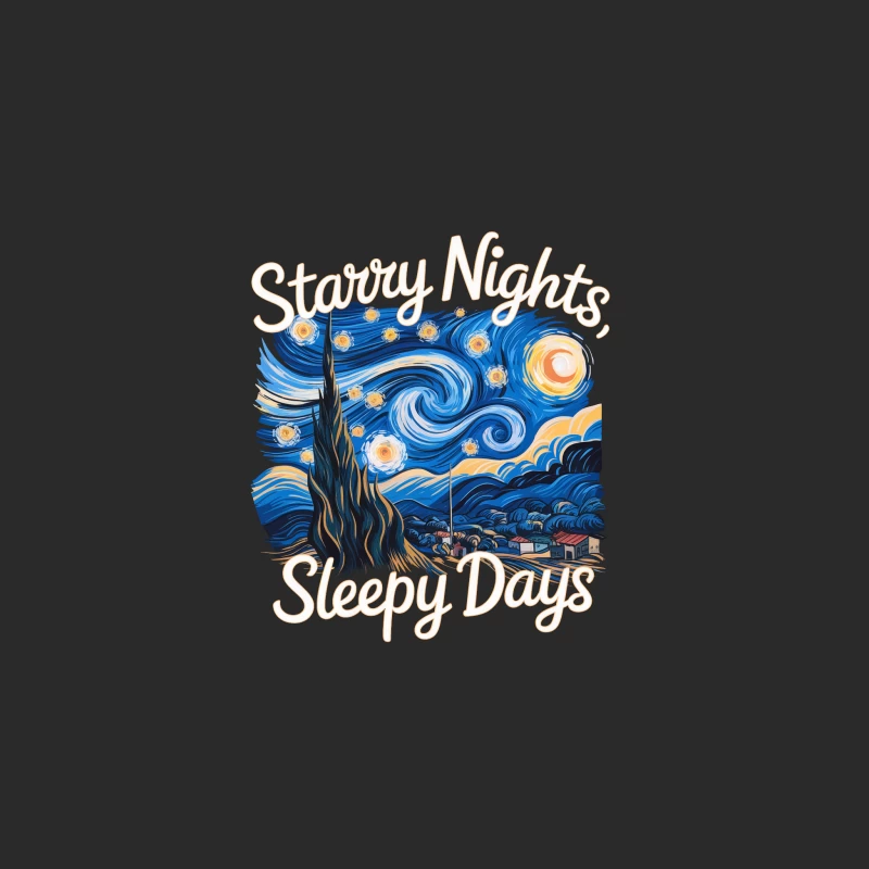 Van Gogh's Starry Night Reimagined with "Starry Nights, Sleepy Days" Text Baseball Cap