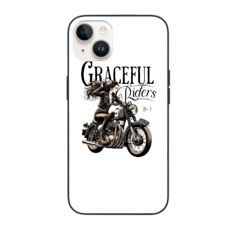 Graceful Riders: Vintage Motorcycle Art with Female Motorcyclist iPhone Case