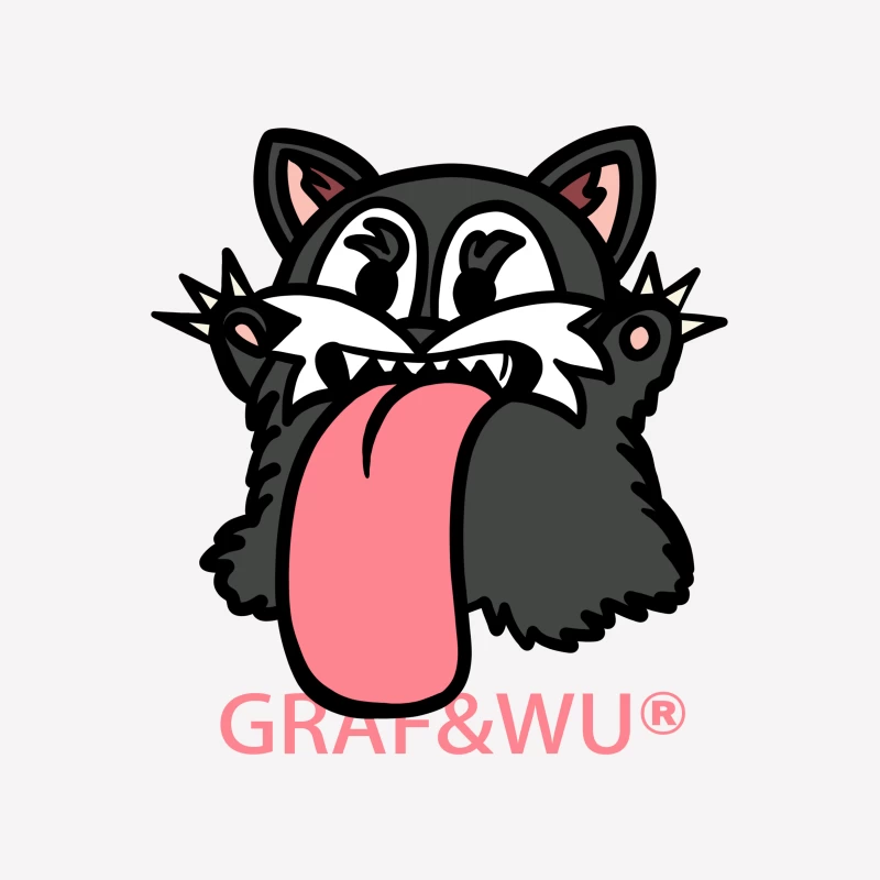 Grafisches Katzenlogo mit Zunge Herren T-Shirt