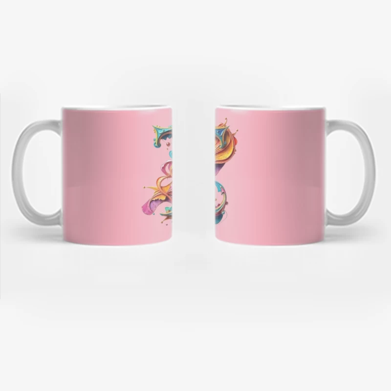 Ornate Colorful Letter T Typography with Decorative Flourishes Coffee Mug