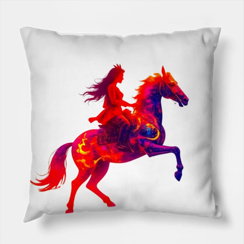 Mystical Red Horse and Rider Silhouette Fantasy Art Throw Pillow