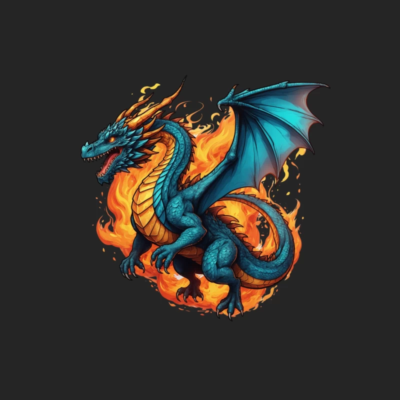 Blue Dragon in Flames Male Pullover Sweatshirt