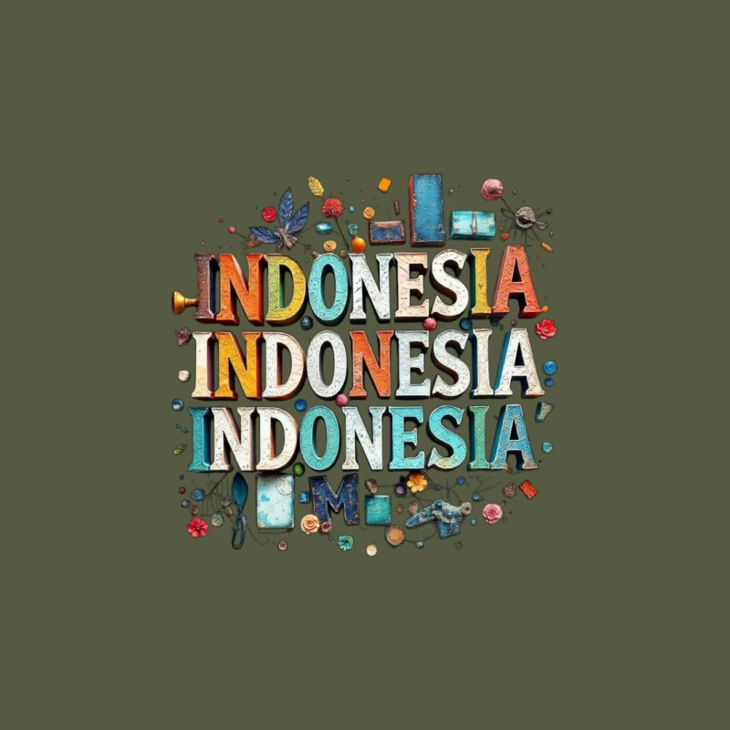 Artistic Typography Design of Indonesia with Colorful Decorative Elements Mouse Pad