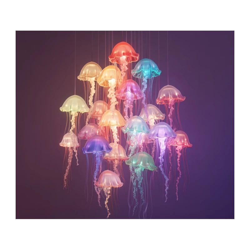 Luminescent Neon Jellyfish Digital Art Tapestry